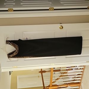 Scarlet black dress with animal print scarf